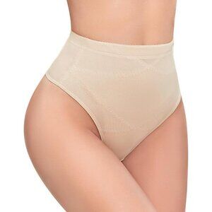 Women Cream Thong Shapewear Tummy Control Mid-Rise Firm Body Shaper Underwear